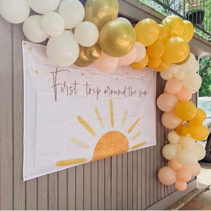 Boho First Trip Around the Sun Backdrop: Muted Sunrise Party Decor (6x4ft)