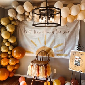 First Trip Around The Sun- Boho Sun 1st Birthday Backdrop, Muted Sunrise Theme for Boys & Girls, Photo Backdrop, Sunshine Birthday (6x4ft)