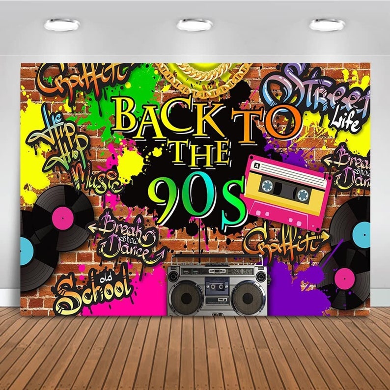 Best Of 90s Graffiti Brick Wall Round Party Backdrop main image 0
