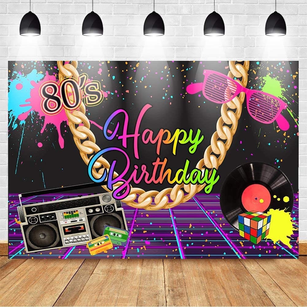 Rad 80s Theme Birthday Party Backdrop Hip Hop Vibes Retro Decor Photography Background Back to the 80s Party Banner
