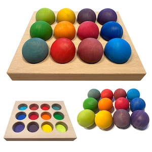 Rainbow Wooden Balls with Sorting Tray with Pegs