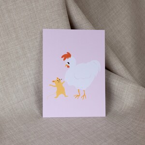 Postal linda / Söpö postikortti - Postal para regalo, Pollo y ratón, Mini impresión, Arte de pared, Onnittelukortti, Impresión, Lahjaksi ystävälle