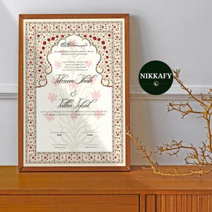 Premium A3/A4 Personalized Nikkah Certificate | Zahra Collection | Elegant Art | Digital Islamic Marriage Keepsake (Red Rose)