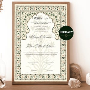 Premium A3/A4 Personalized Nikkah Certificate | Zahra Collection | Elegant Art | Digital Islamic Marriage Keepsake (Olive Green)