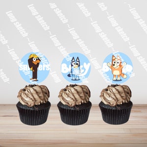 Bluey Birthday cupcake toppers ,centrepiece,cake topper digital,download,printable watercolor ,kids party image 2