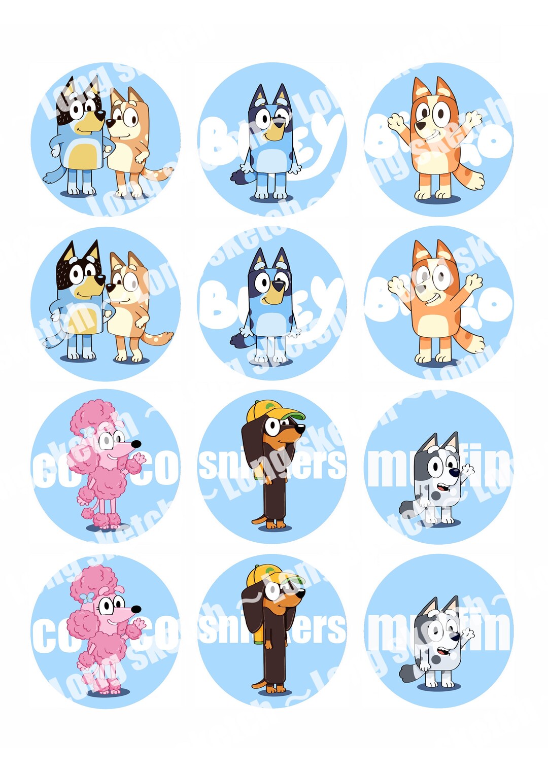 Bluey Birthday Cupcake Toppers ,centrepiece,cake Topper Digital,download,printable Watercolor