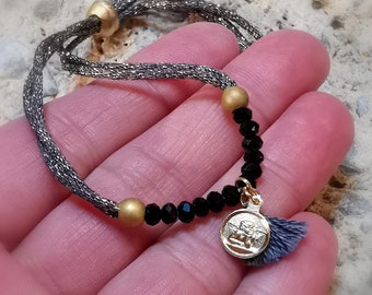 samaki - consecrated angel protection karma bracelet with meditation card, miracle, amulet and tassel gold-plated, bracelet all sizes