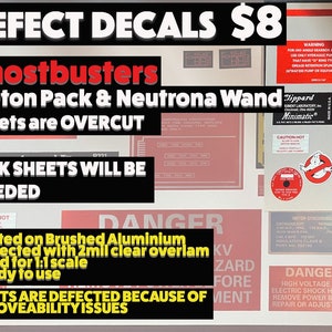 Ghostbusters Proton Pack and Neutrona Wand Decals DEFECTS