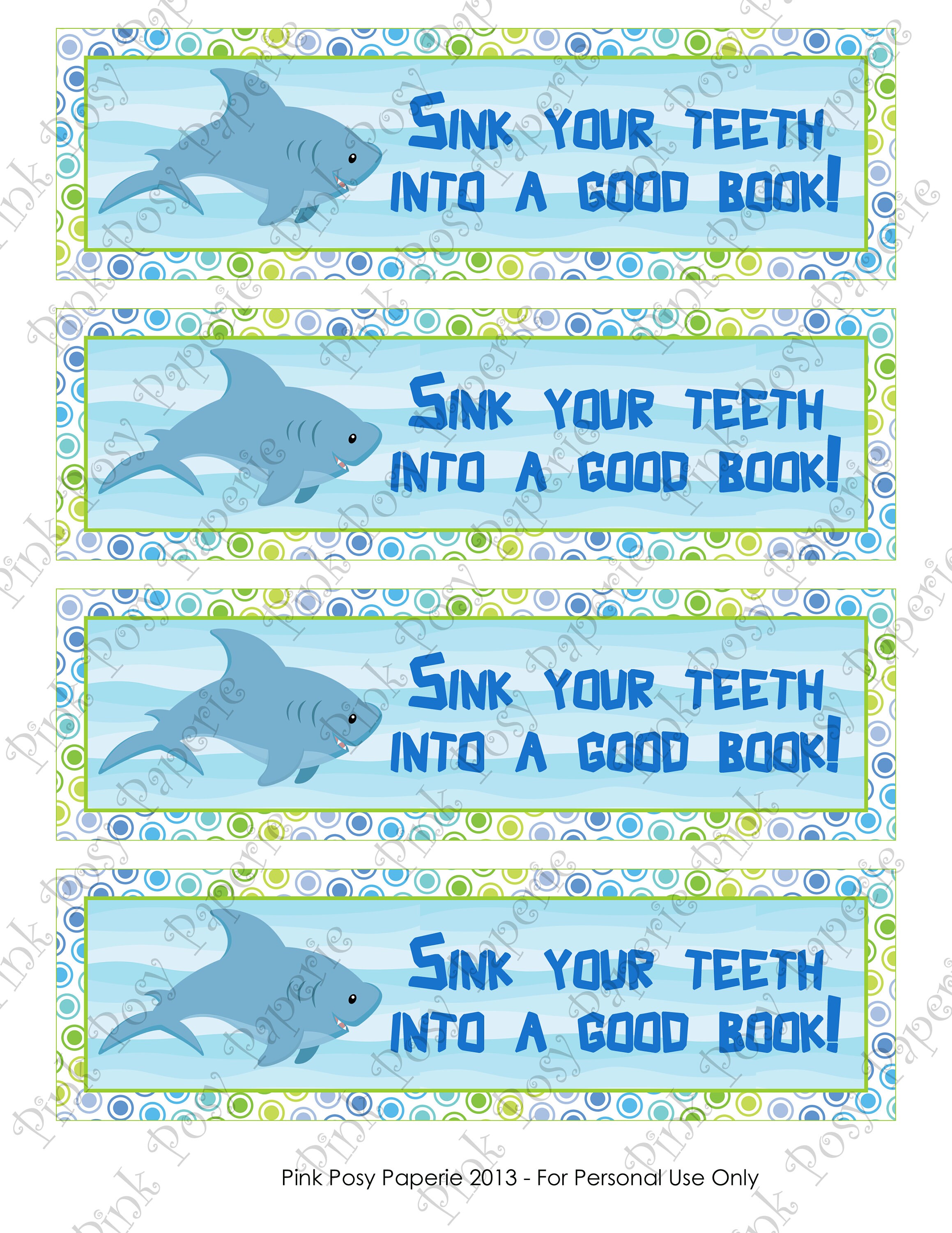 Shark Bookmarks, Printable Bookmarks for Kids, Printable Bookmark Set