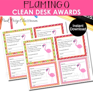 Flamingo Clean Desk Awards, Klassenzimmermanagement, Verhaltensmanagement, Schülerbelohnung, Sofortiger Download, Lehrerressource, Klassenzimmermaterial