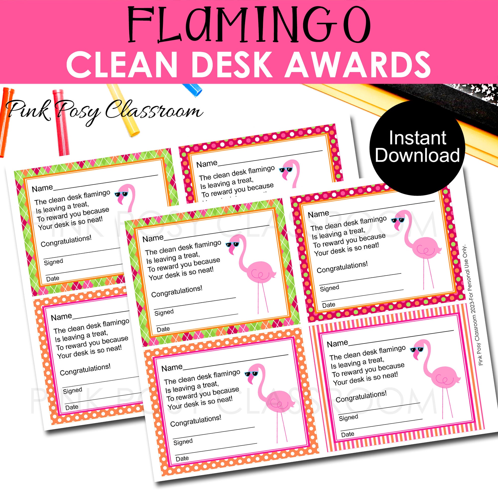 flamingo-clean-desk-awards-classroom-managment-behavior-etsy