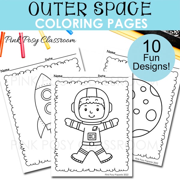 Outerspace Coloring Pages, Outerspace Printable, Outerspace Activities for kids, Coloring Pages for Kids, Instant Download, Astronaut Pages