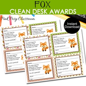 Fox Clean Desk Awards, Klassenzimmermanagement, Verhaltensmanagement, Schülerbelohnungen, Sofortiger Download, Lehrerressourcen, Klassenzimmermaterialien