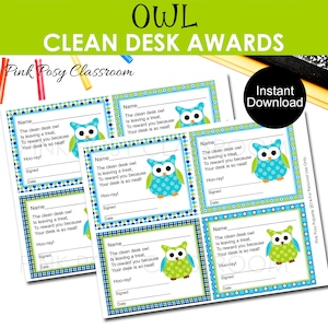Eule Clean Desk Awards, Klassenzimmermanagement, Verhaltensmanagement, Schülerbelohnung, Sofortiger Download, Lehrerressourcen, Klassenzimmermaterial