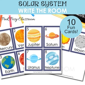 Solar System Vocabulary Cards, Solar Systems Printable, Planets Worksheet, Writing Activity, Solar System Flash Cards, Write the Room