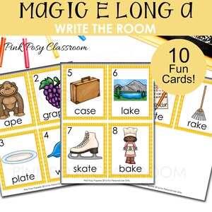 Magic E Long A Woordenschatkaarten, Silent E Printable, Phonics-werkblad, Schrijfactiviteit, Silent E Flash Card, Magic E Long A Schrijf de kamer