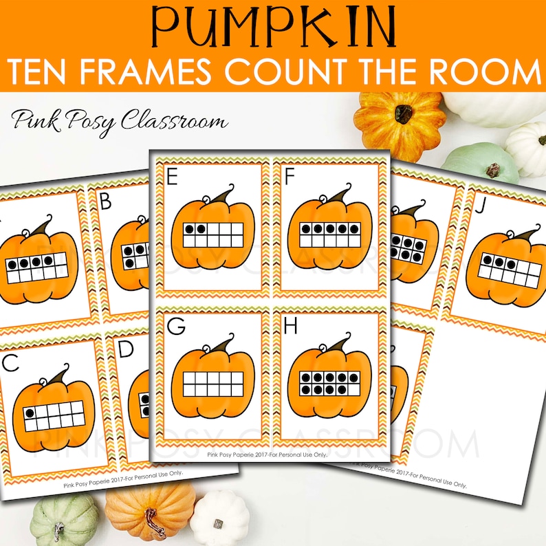 Ten Frame Flash Cards, Pumpkin Count the Room, Learn to Count, Number ...