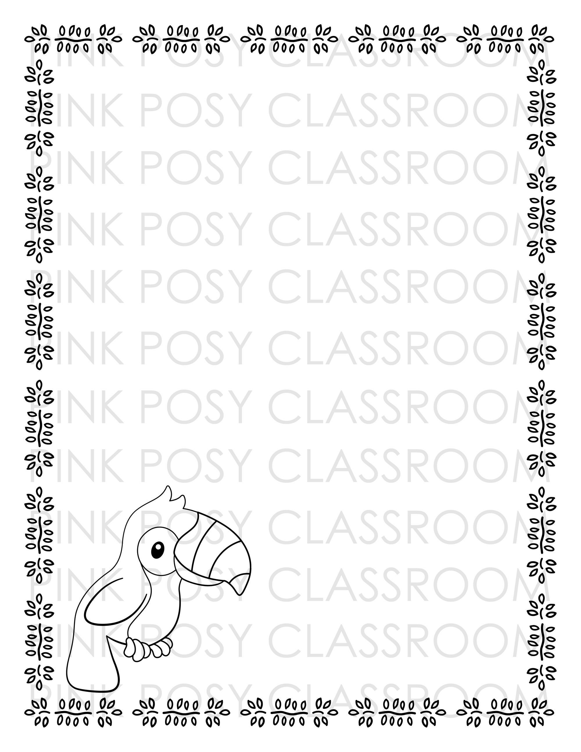 Rainforest Animals Writing Paper, Rainforest Stationery, Printable