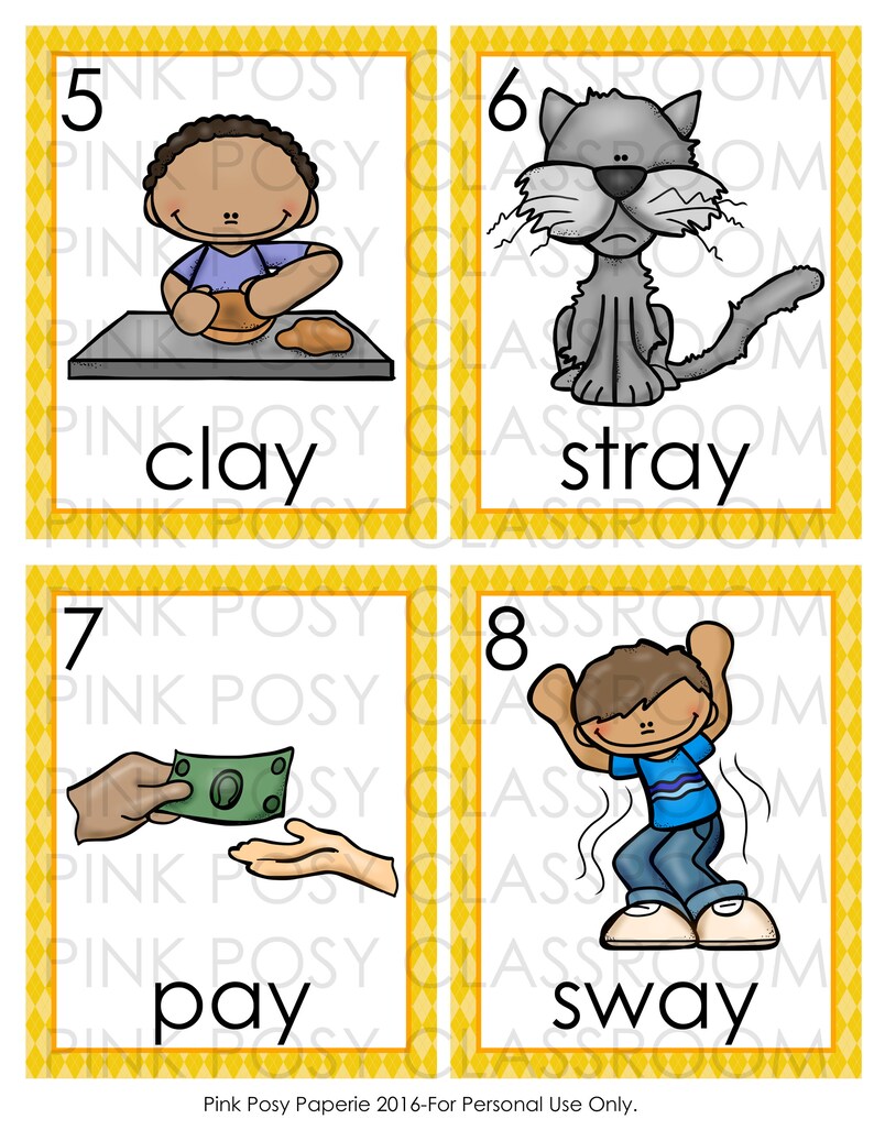 Long Vowels Vocabulary Cards, Long A Vowel Team Ay Printable, Vowel ...