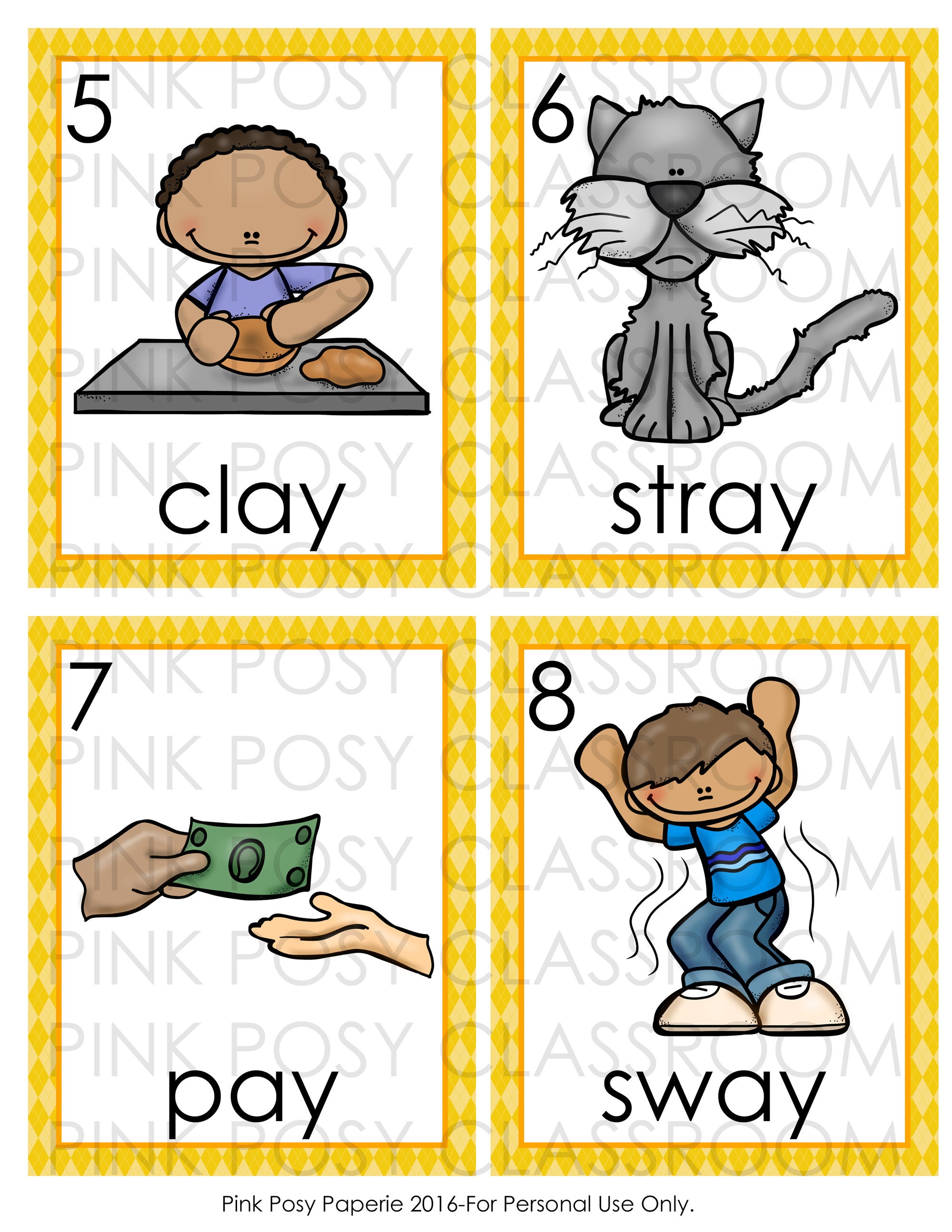 Long Vowels Vocabulary Cards, Long A Vowel Team Ay Printable, Vowel ...