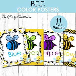Bee Color Posters, Classroom Decor, Colors Recognition, Printable Color Posters, Homeschool Decor, Posters for School, Learning Colors
