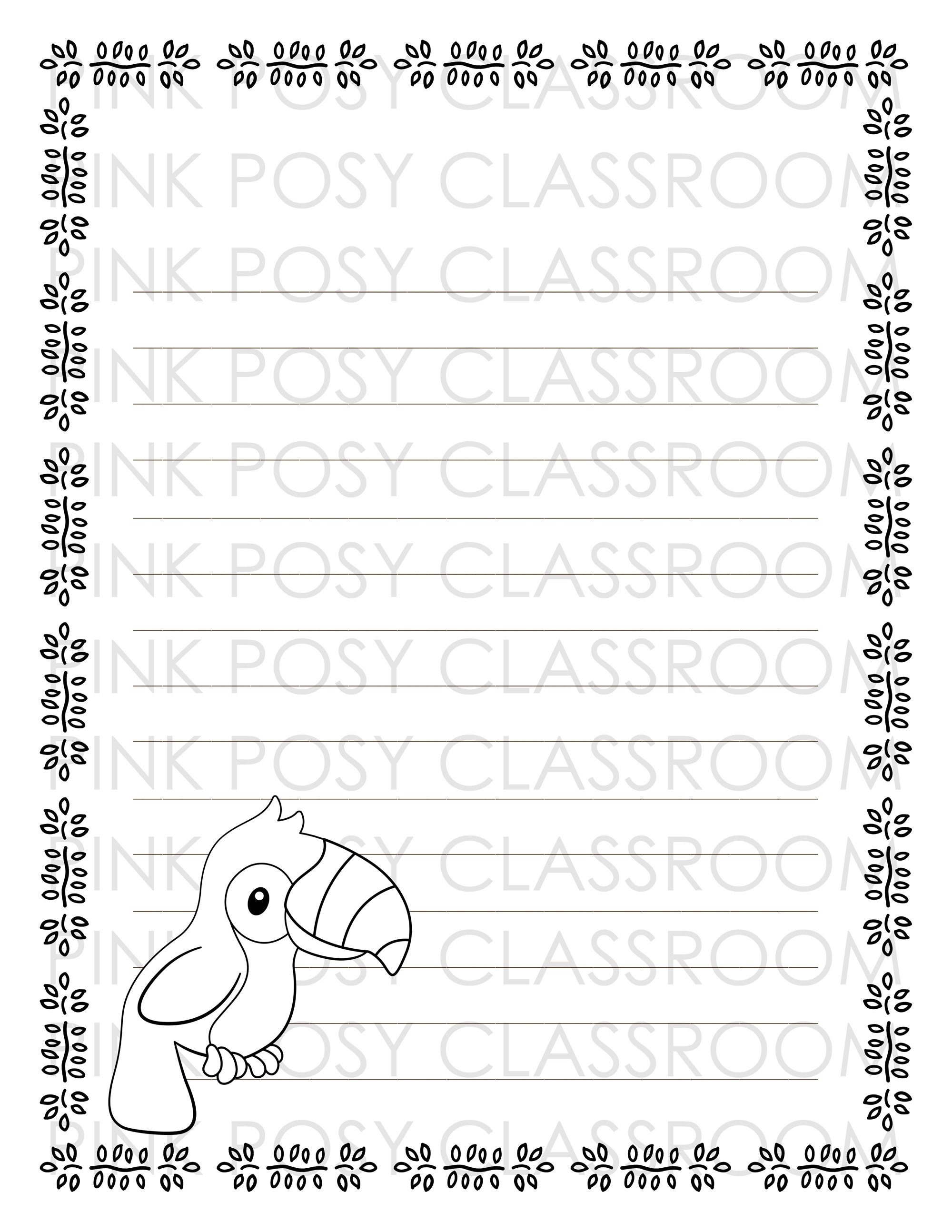 Rainforest Animals Writing Paper, Rainforest Stationery, Printable