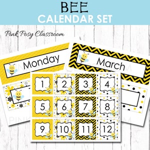 Bee Calendar Set, Classroom Calendar Set, Classroom Decor, Number Display, Educational Posters, Back to School, Bulletin Board, Homeschool