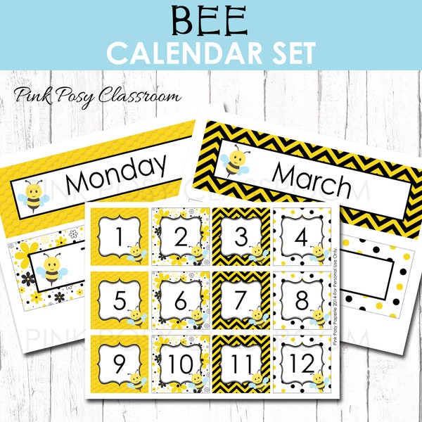 Bee Calendar Set, Classroom Calendar Set, Classroom Decor, Number Display, Educational Posters, Back to School, Bulletin Board, Homeschool