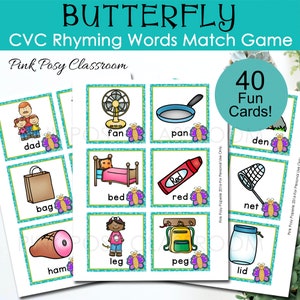 CVC Word Cards, Matching Cards, Short Vowel Sounds, Word Families, Phonics Flashcards, CVC Memory Game, Reading Activity, Literacy Center