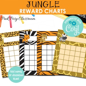 Editable Reward Charts, Jungle Reward Charts, Classroom Decorations, Teacher Resource, Student Rewards, Instant Download, Printable Charts