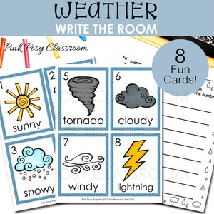 Weather Vocabulary Cards, Weather Printable, Homeschool Activity, Literacy Center, Writing Activity, Flash Cards for Kids, Write the Room
