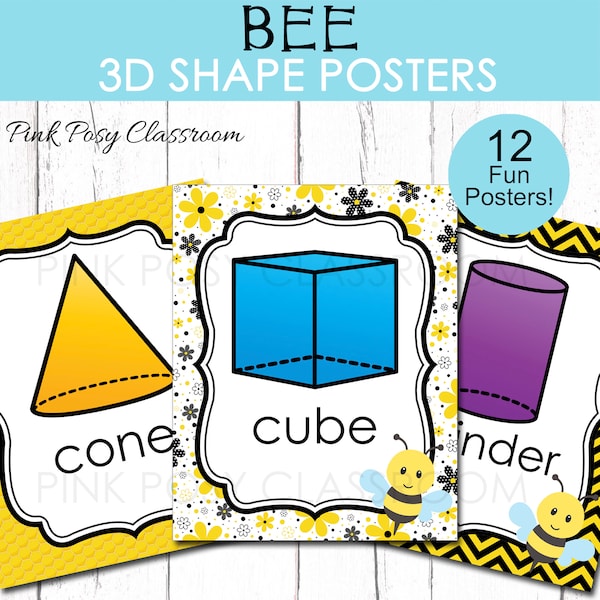 Bee Shape Posters, Classroom Decor, 3D Shape Posters, Printable Shape Posters, Homeschool Decor, Posters for School, Learning Shapes