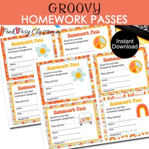 Tolle Hausaufgabenkarten, Klassenzimmer-Managment, Sofortiger Download, Lehrer-Ressource, Schülerbelohnungen, Hausaufgaben-Vorlage, Retro 70er Jahre Printable