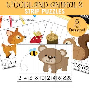 Woodland Puzzles, Skip Counting, Number Puzzles, Classroom Games, Number Sequence, Instant Download, Printable Puzzles, Kindergarten Puzzles
