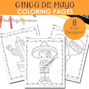 Cinco de Mayo Coloring Pages, Cinco De Mayo Printable, Cinco de Mayo Activities for kids, Fiesta Coloring Pages for Kids, Instant Download