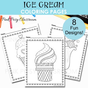 Ice Cream Coloring Pages, Ice Cream Printable, Ice Cream Activities for kids, Coloring Pages for Kids, Instant Download, Ice Cream Learning