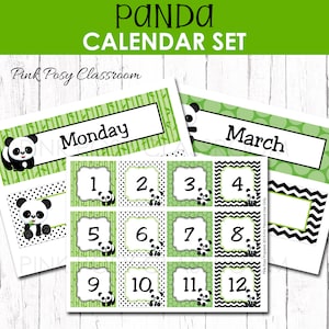 Panda Calendar Set, Classroom Calendar Set, Classroom Decor, Number Display, Educational Posters, Back to School, Bulletin Board, Homeschool