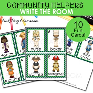 Community Helpers Woordenschatkaarten, Community Helpers-activiteiten, Alfabetiseringscentrum, Schrijfactiviteit, Helpers-flashcards, Schrijf de kamer