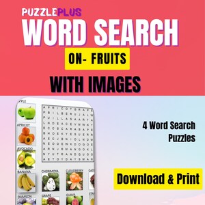 Word Search Puzzles on Fruits with Images of the words - Perfect PDF or Digital Download and Print