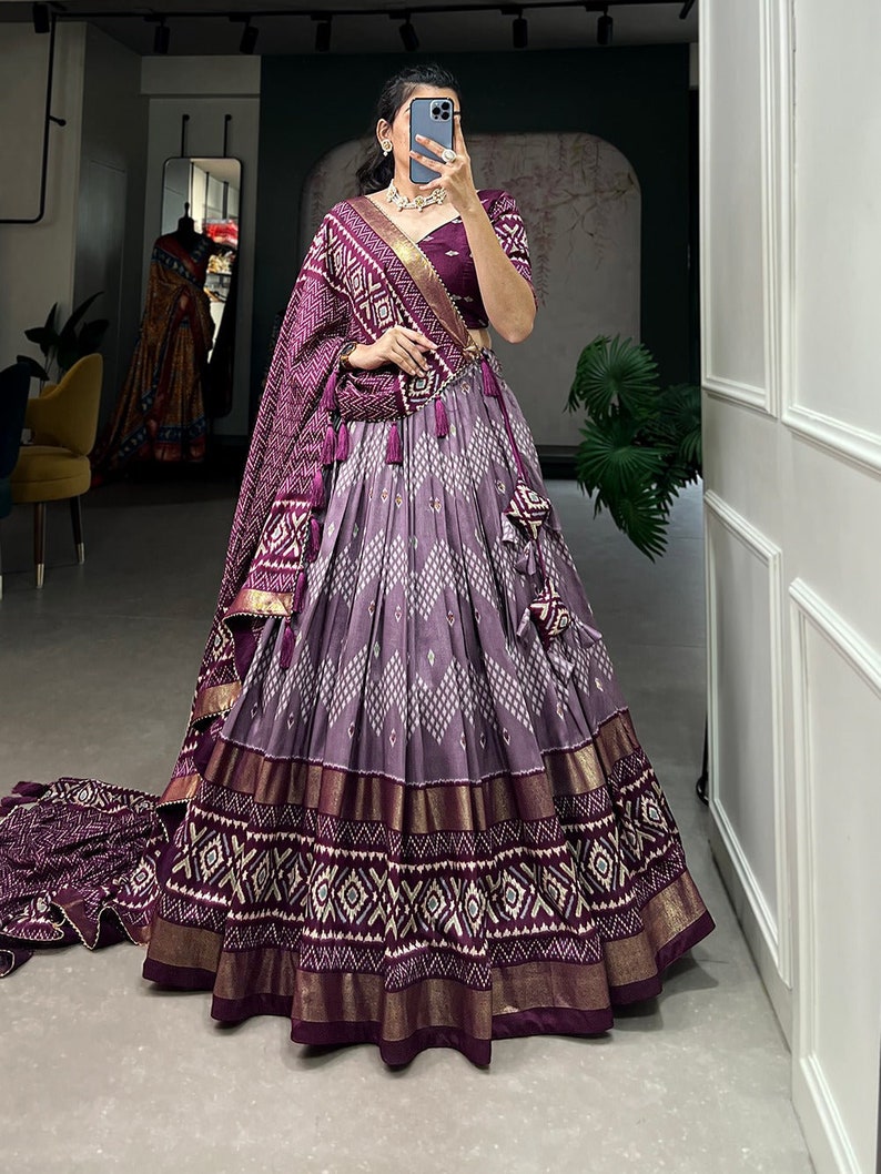 Alta Red Mulberry Silk Skirt Blouse & Dupatta Set main image 1