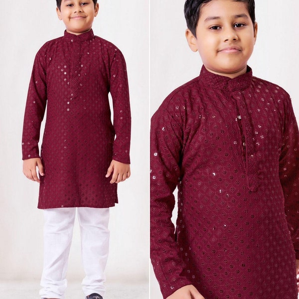 Varman Indian Boys Kurta Pyjama Ready to Wear Rayon Cotton Party Wear Chikankari Work, Listing ID: 9028658921754