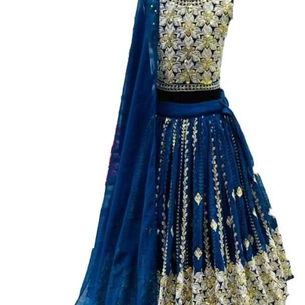 Varman Indian Lehenga for Girls Ready to Wear Lehenga Choli Georgette with Sequence Work Party Wear Blue Color Fully Stitched Blouse.