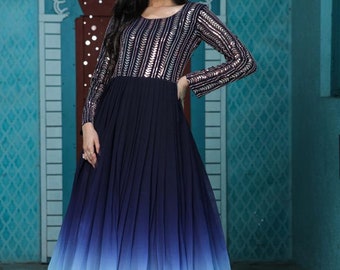 Faux Georgette Fairy Gown With Sequins And Digital Print : Item Code-GGSD432105000