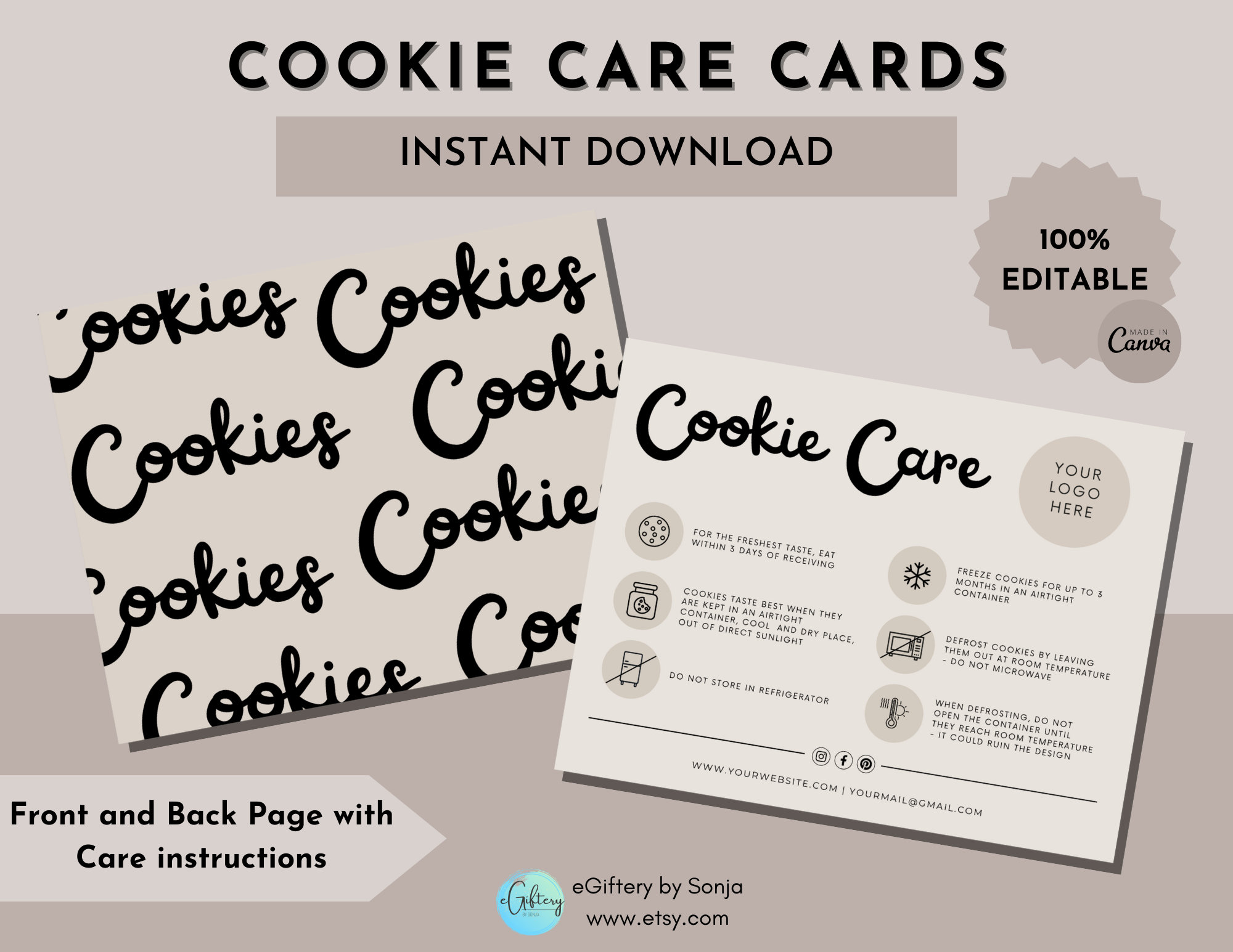 Printable Mug Care Instructions, Cup Care Cards, Vinyl Products