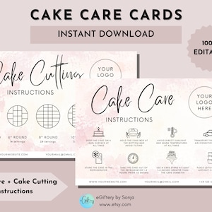 Cake Care Card | Cake Cutting Guide | Cake Order form | Cake Care Cake Cutting | Printable care card | Macaron Care Card | Instant Download