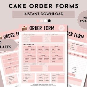 Cake Order Form | Bakery Order Forms | Custom order form | Order form template | Bakery Business | Cupcake order form | Editable order form