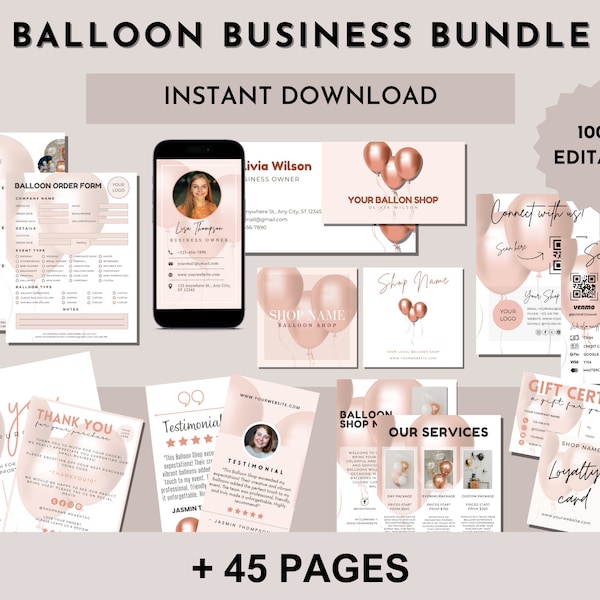 Balloon Business Bundle | Balloon Order Form | Balloon Artist Contract Template | Balloon Business Cards | Balloon Garland Price Sheet Canva