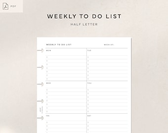 Weekly To Do List Planner | Half Letter Printable Inserts PDF | A week on a page | Checklist Template Layout | Instant Download