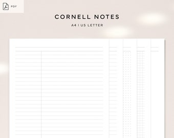 Cornell Notes Set| A4, US Letter | Printable PDF |Lined,Graph,Dot Grid,Blank | Student Notebook, Note Taking Methods | Instant Download