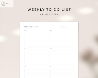 Weekly To Do List Planner | A4, Letter Printable PDF | A week on a page | Undated Tasks List | Checklist Template | Productivity Planner